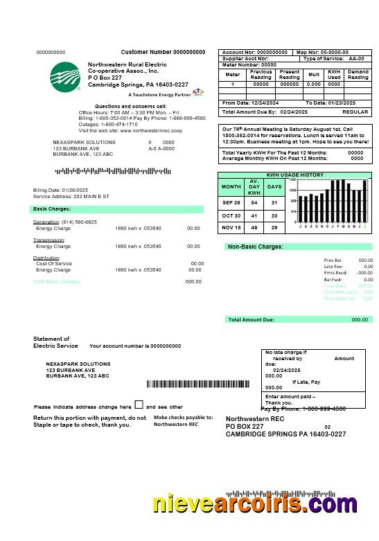 USA Northwestern Rural Electric business utility bill